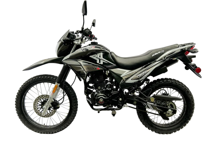 Hawk-X 250cc Dirt Bike, 5-Speed Manual, 4-Stroke Single Cylinder, Air-Cooled, Electric/Kick Start, 35” Seat Height For Sale